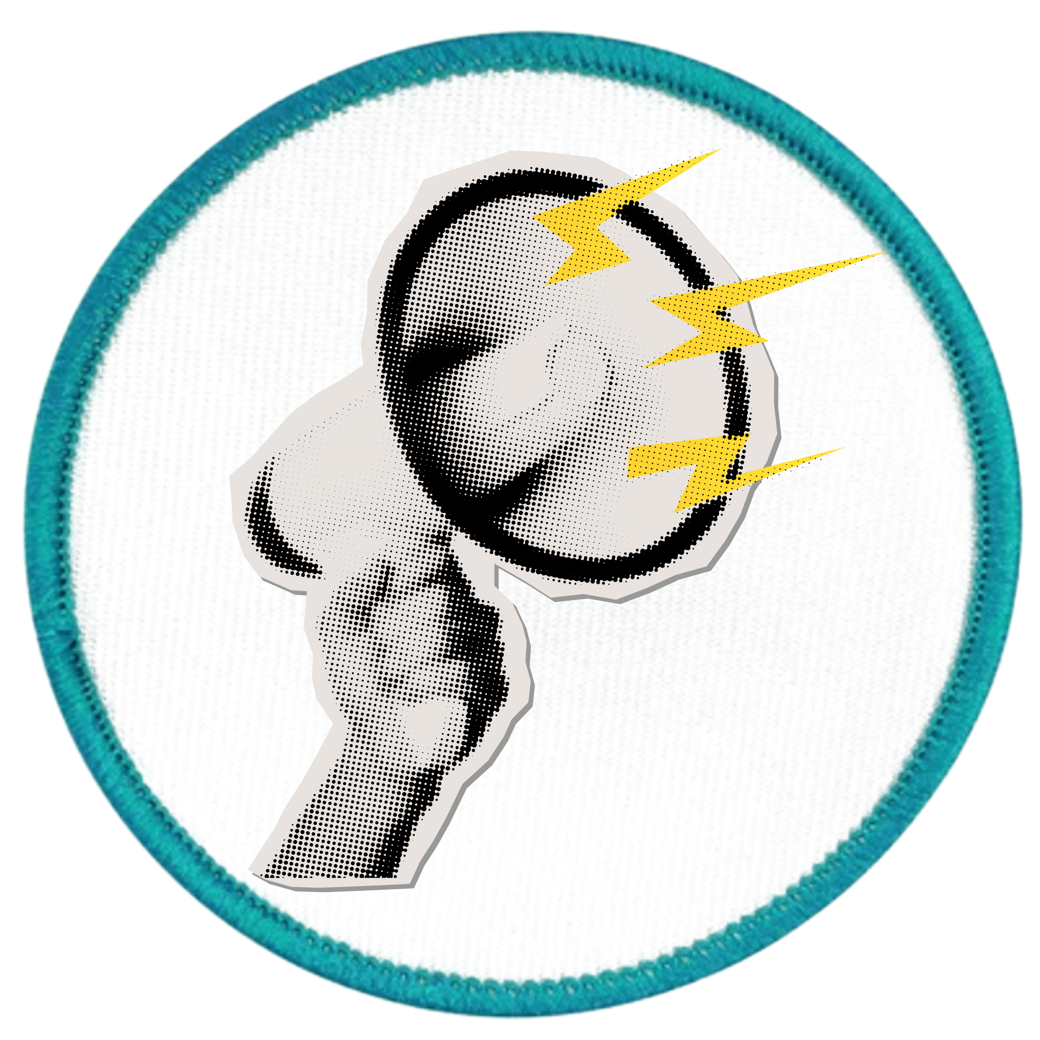 Awareness Advocate Badge Patch of a whistle with yellow lightning bolts on a white background