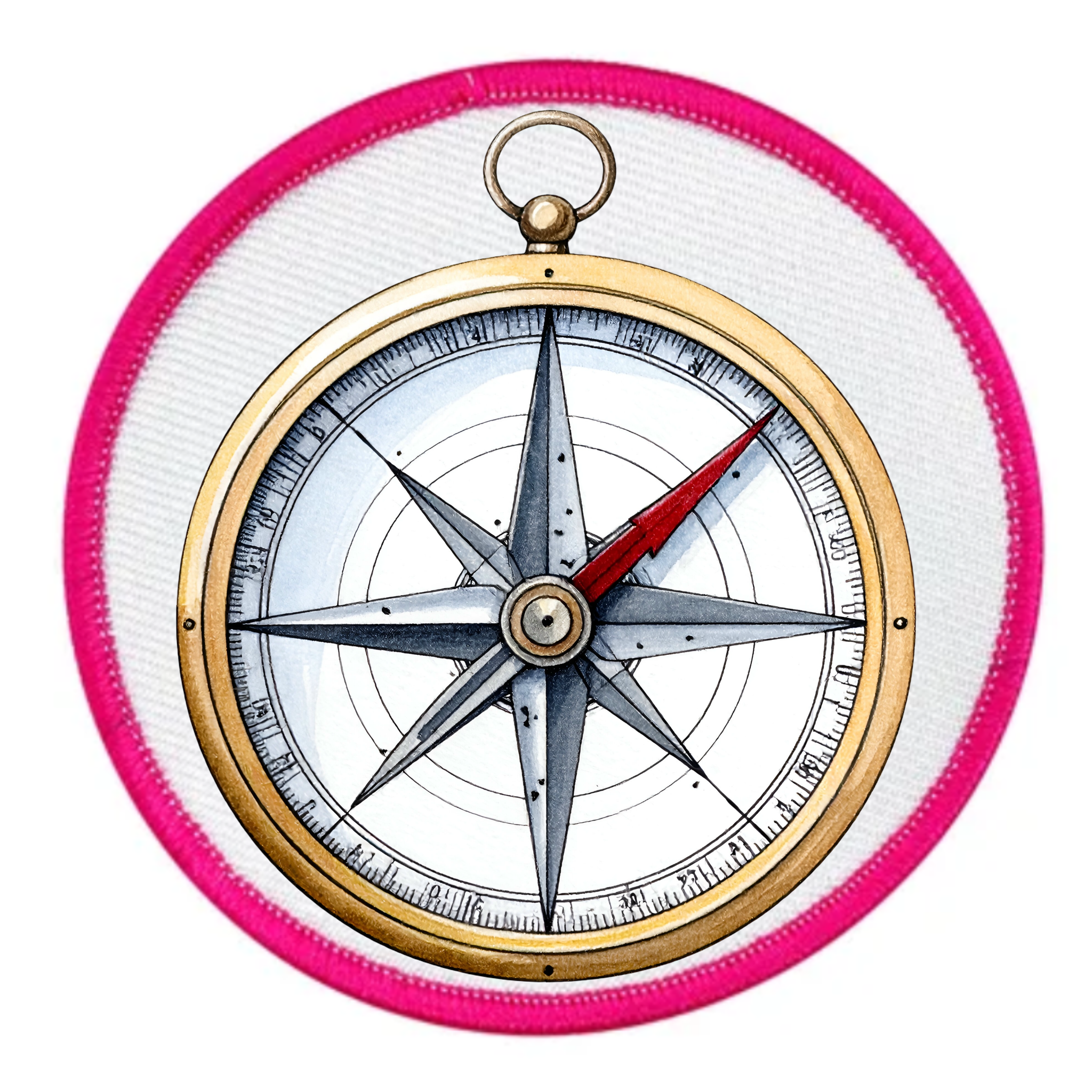 Service Explorer Badge Decorative compass with a blue border on a white background