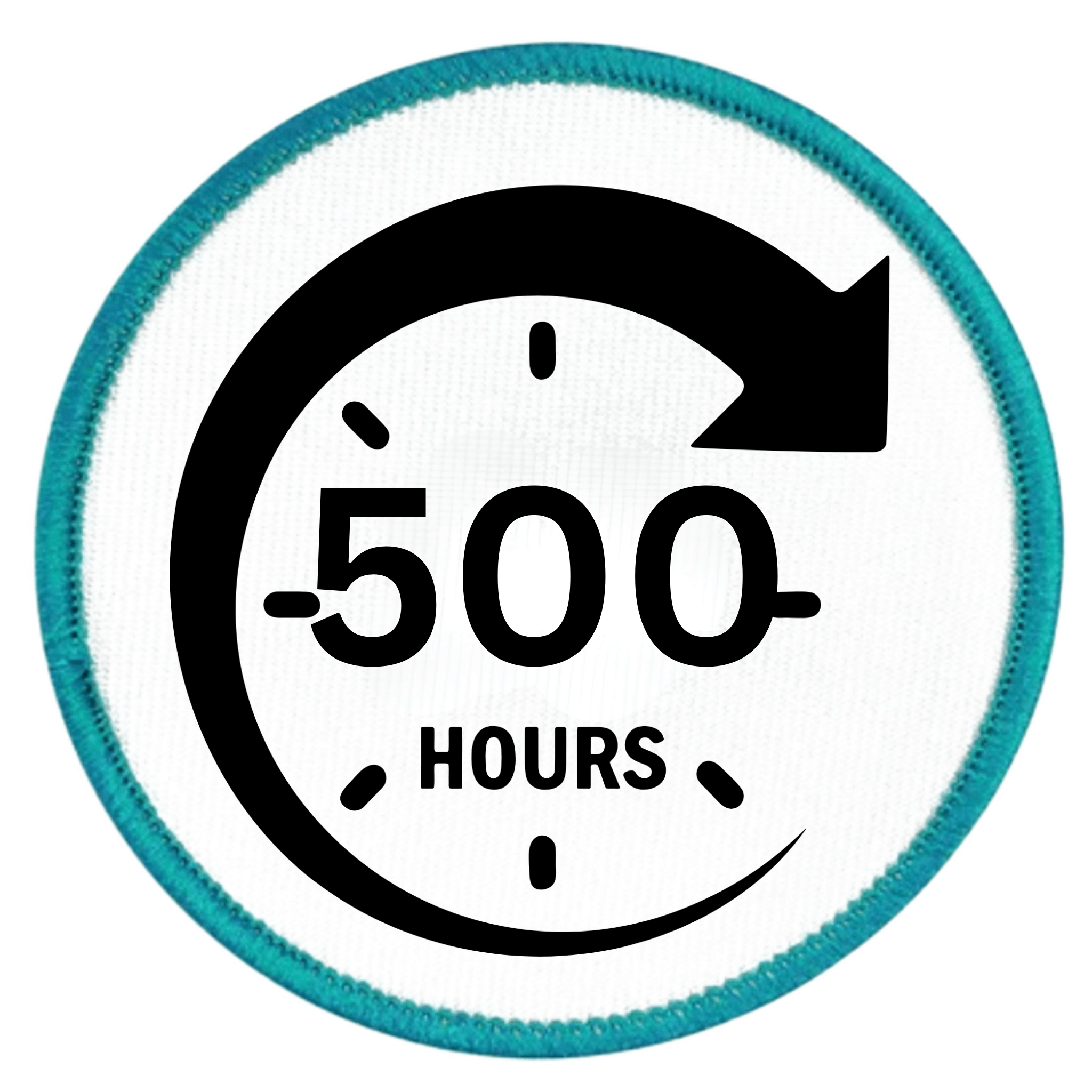 Service Milestone Badge Circular badge with a clock face showing '-500 Hours' and a blue border.