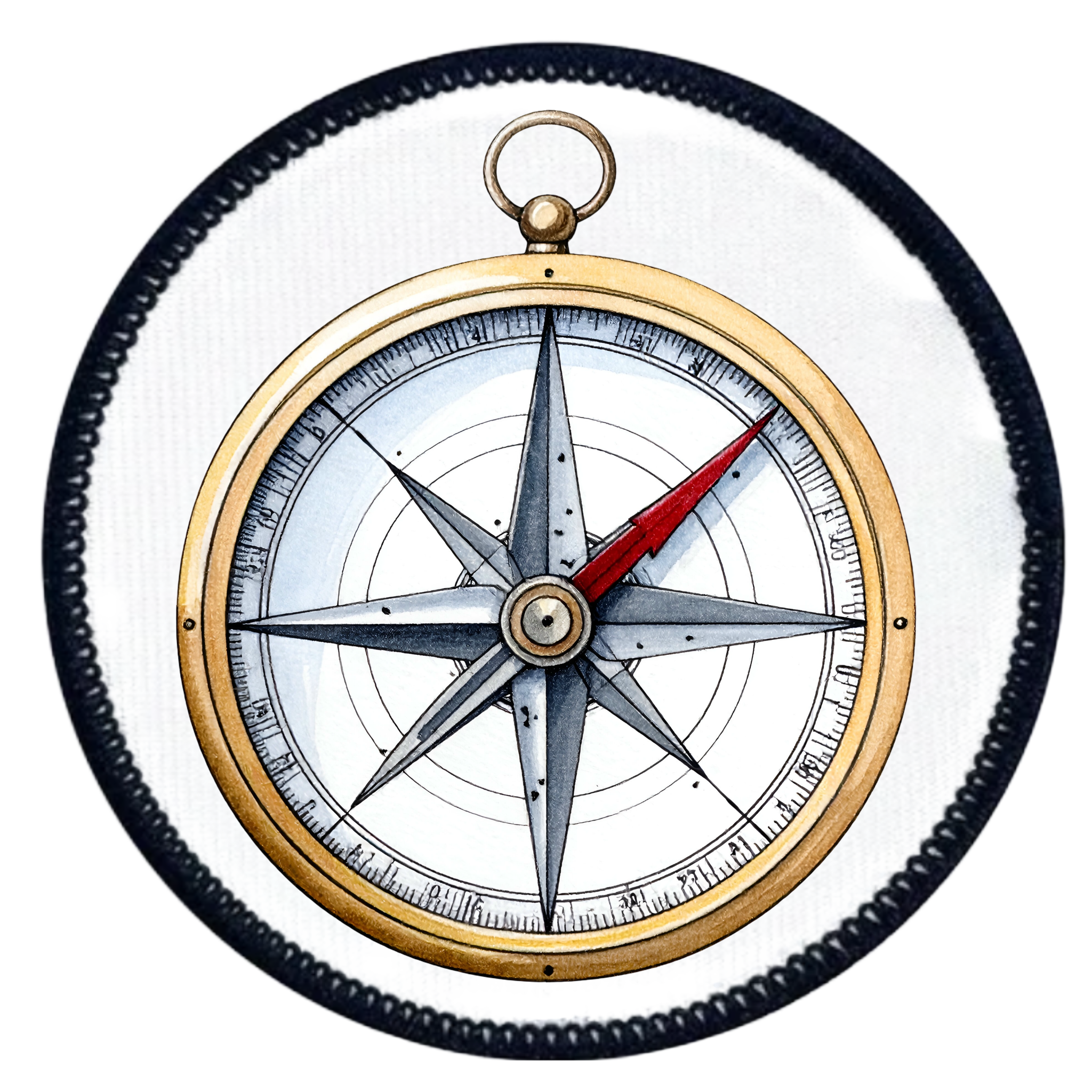 Service Explorer Badge Decorative compass with a blue border on a white background