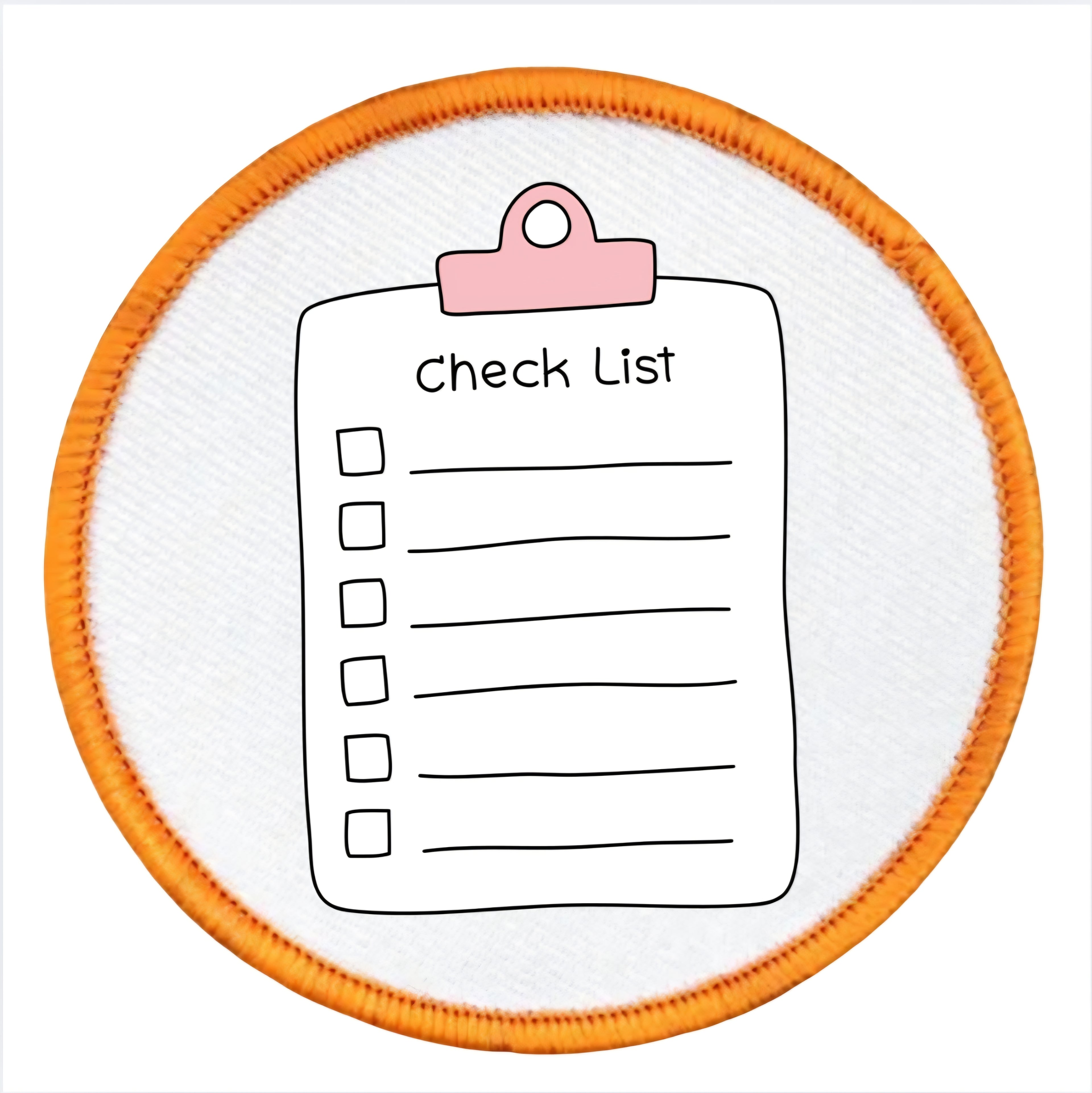 Project Planner Badge Checklist with a pink clip on a white background