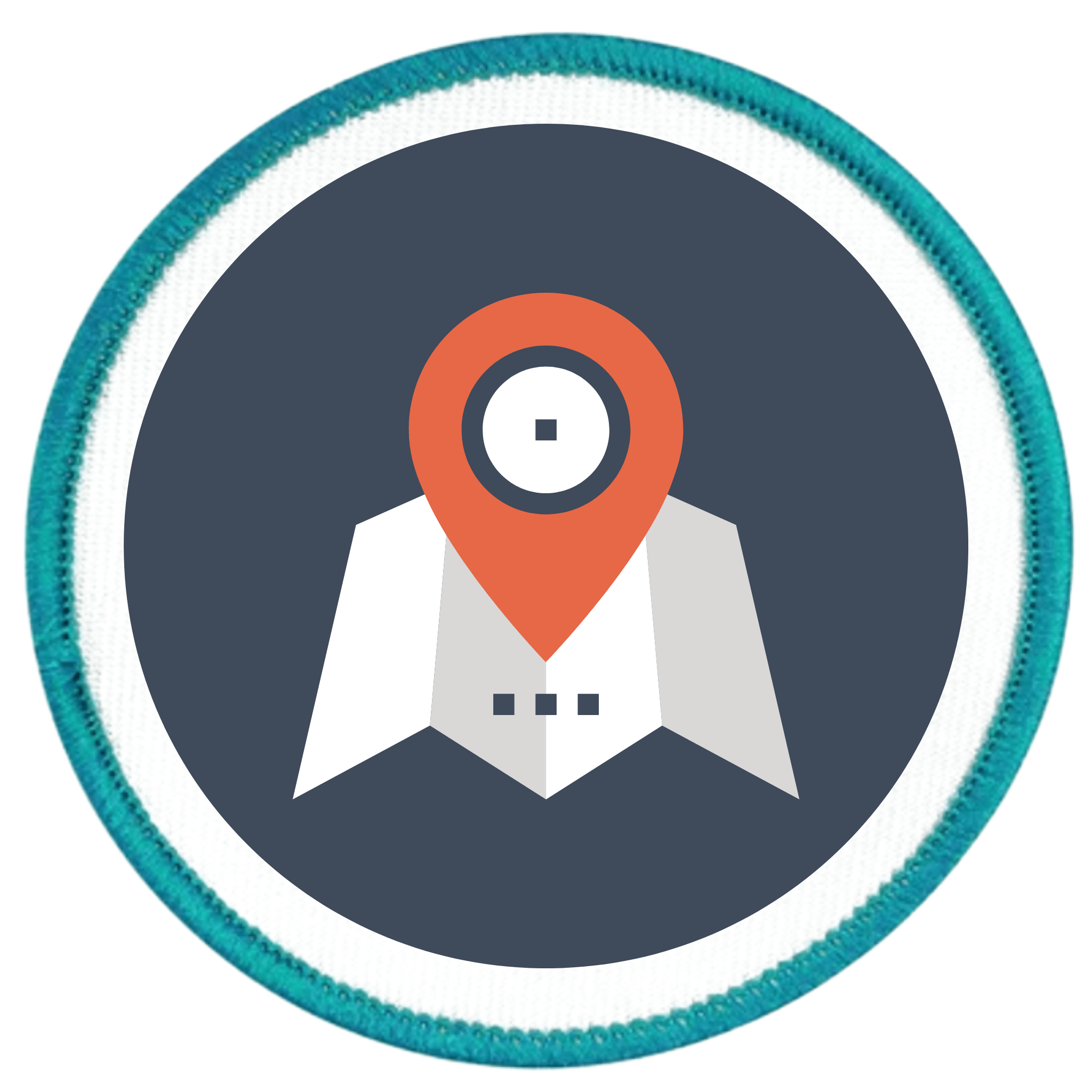 Local Impact Badge Logo with a map pin and envelope on a dark blue background