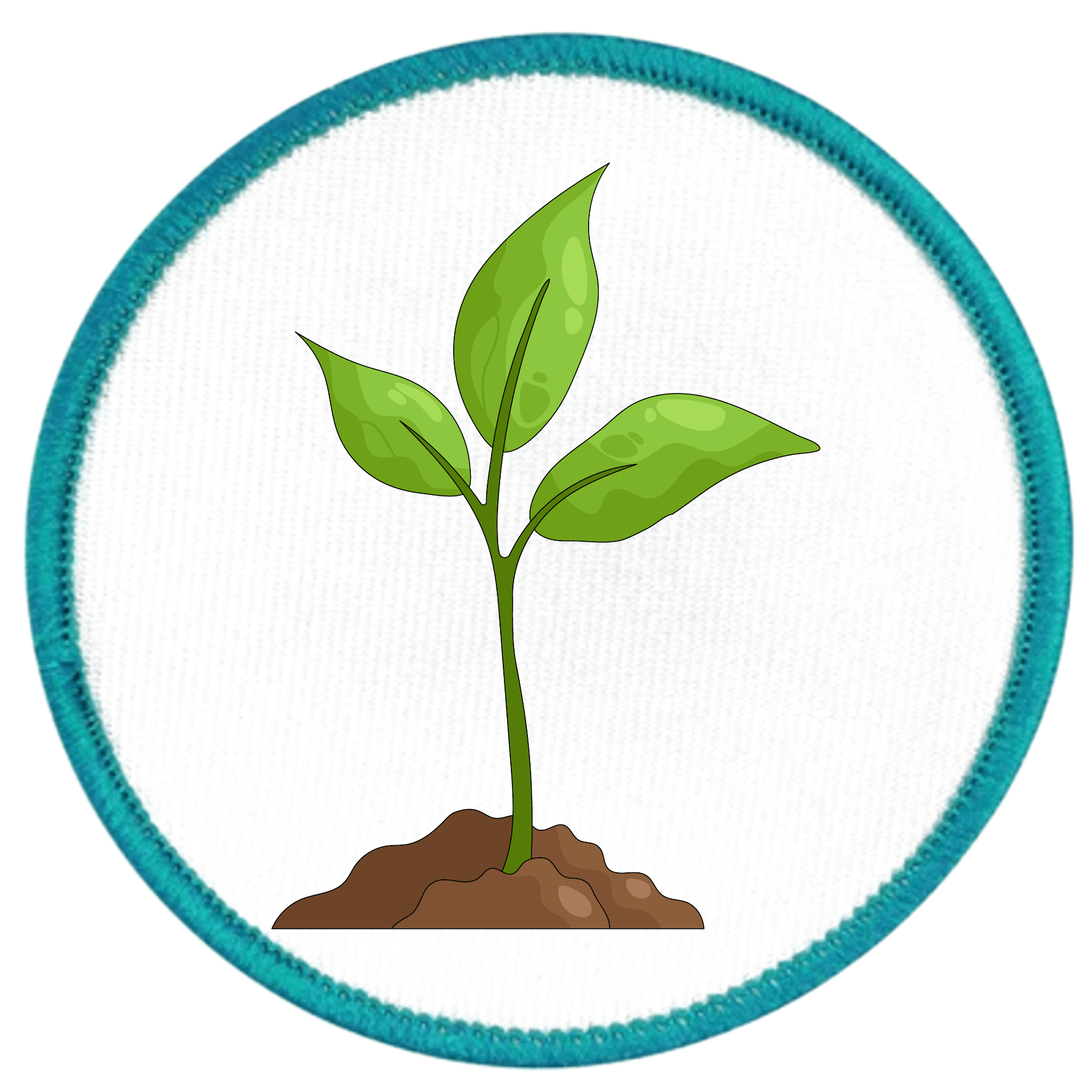 Earth Advocate Badge Illustration of a green plant with a blue circular border on a white background