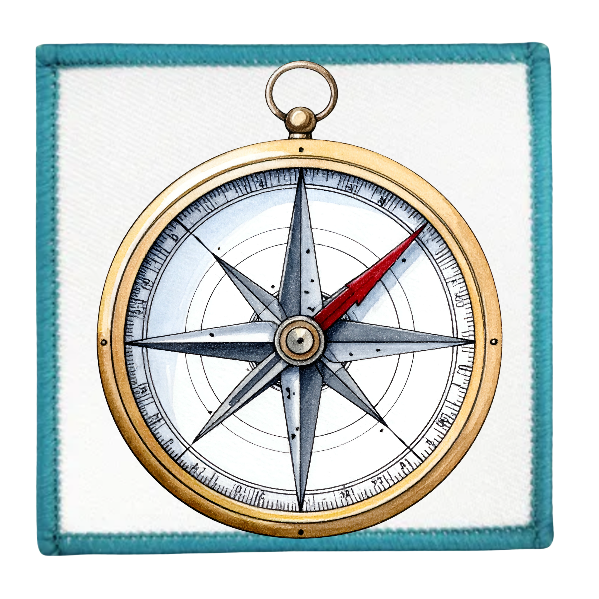 Service Explorer Badge Decorative compass with a blue border on a white background