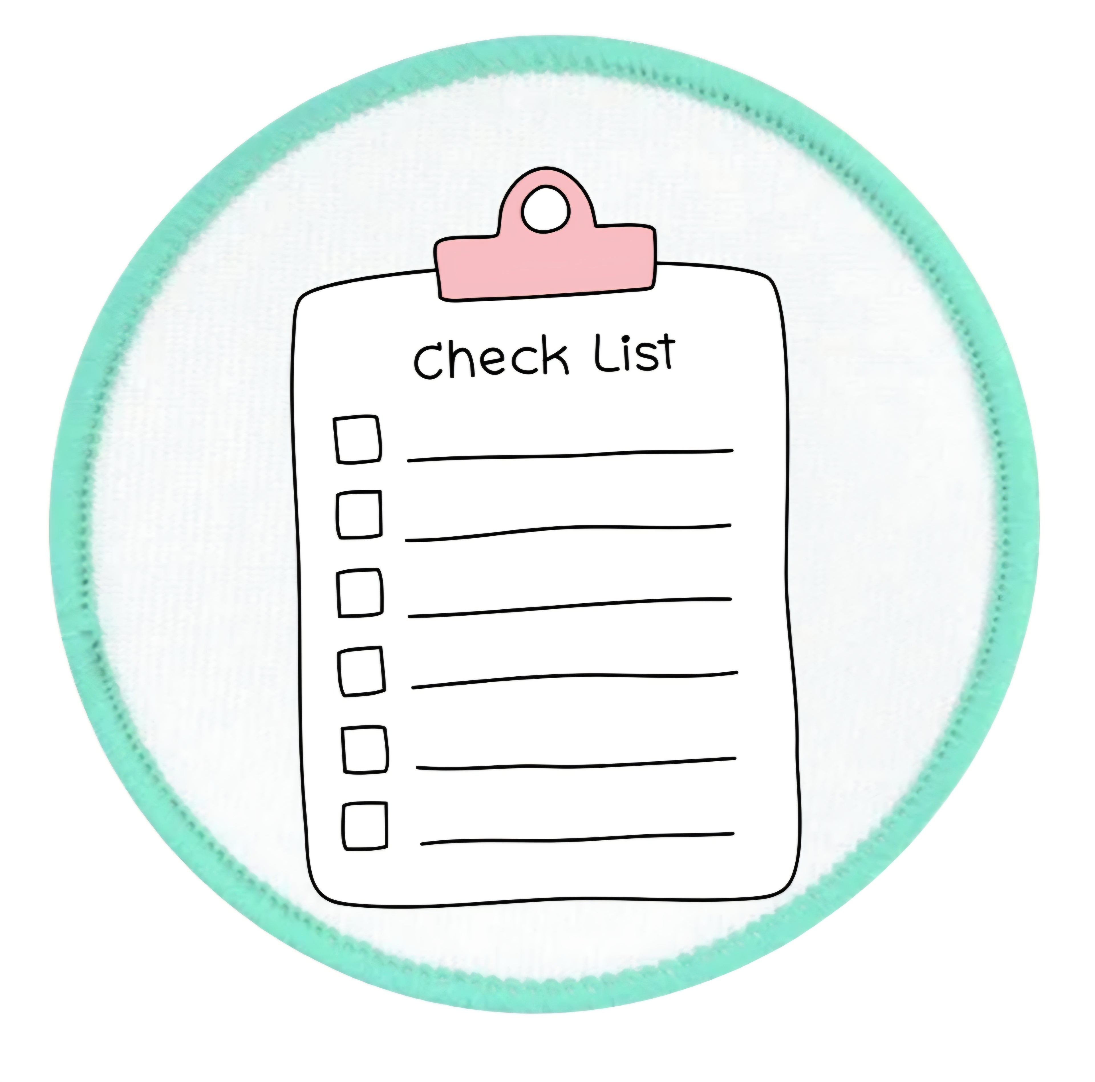 Project Planner Badge Checklist with a pink clip on a white background