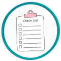 Project Planner Badge Checklist with a pink clip on a white background