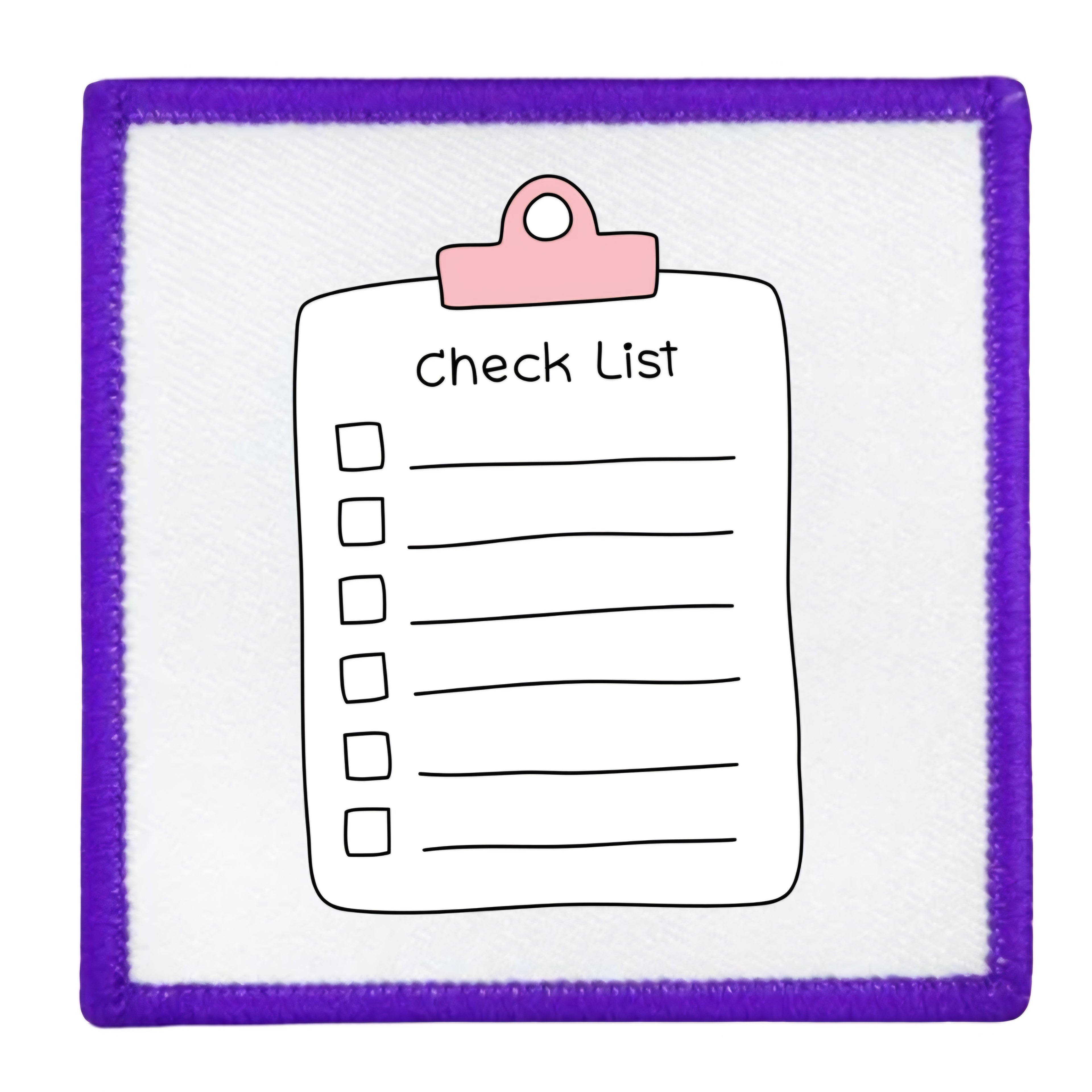 Project Planner Badge Checklist with a pink clip on a white background