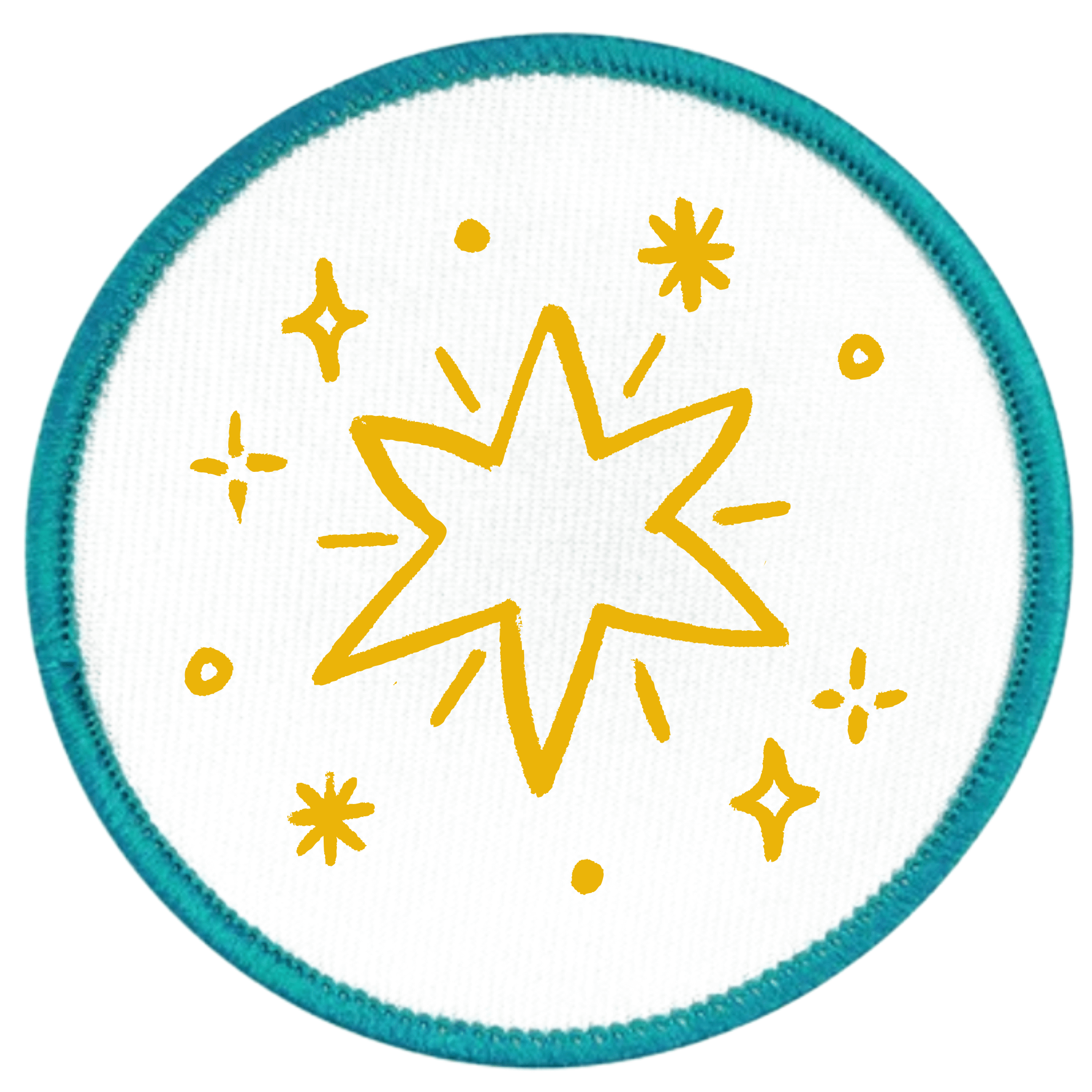 Holiday Helper Badge Round patch with yellow star design and teal border on white background