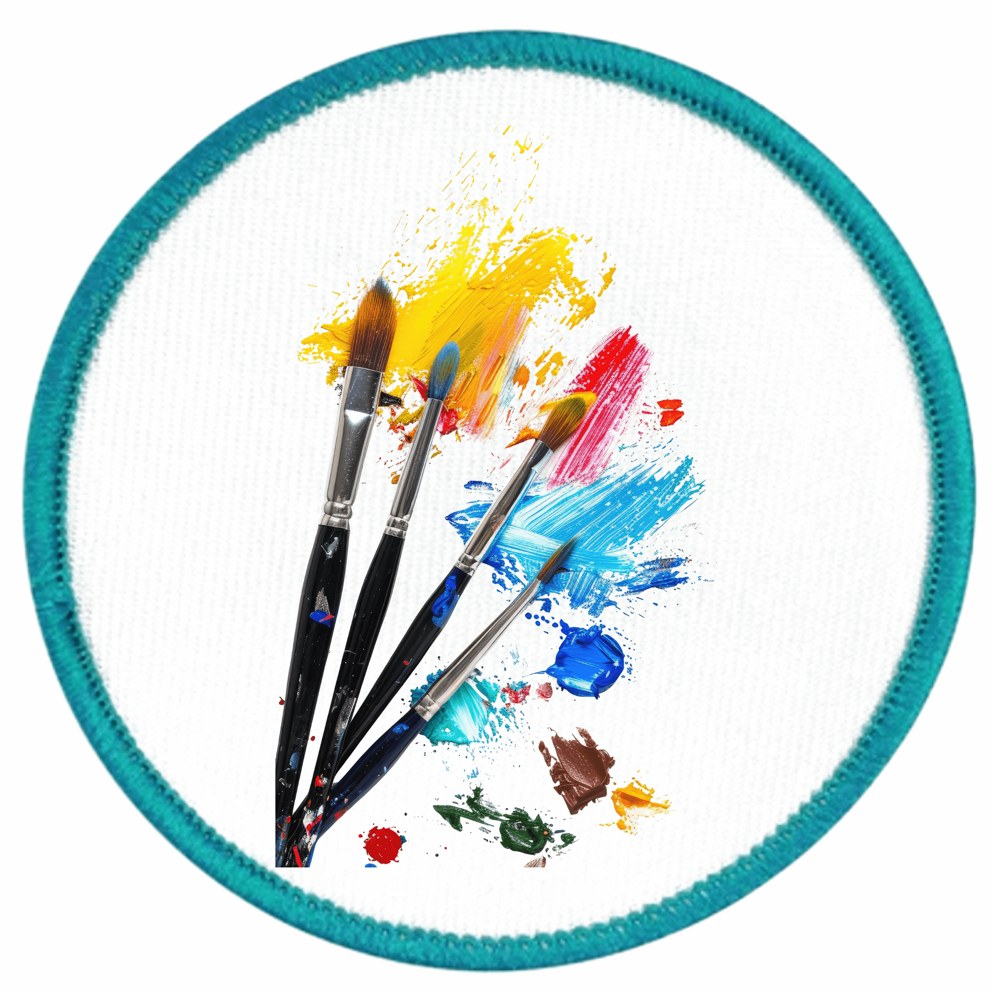 Creative Service Badge Artistic design with paintbrushes and colorful paint splashes on a white background