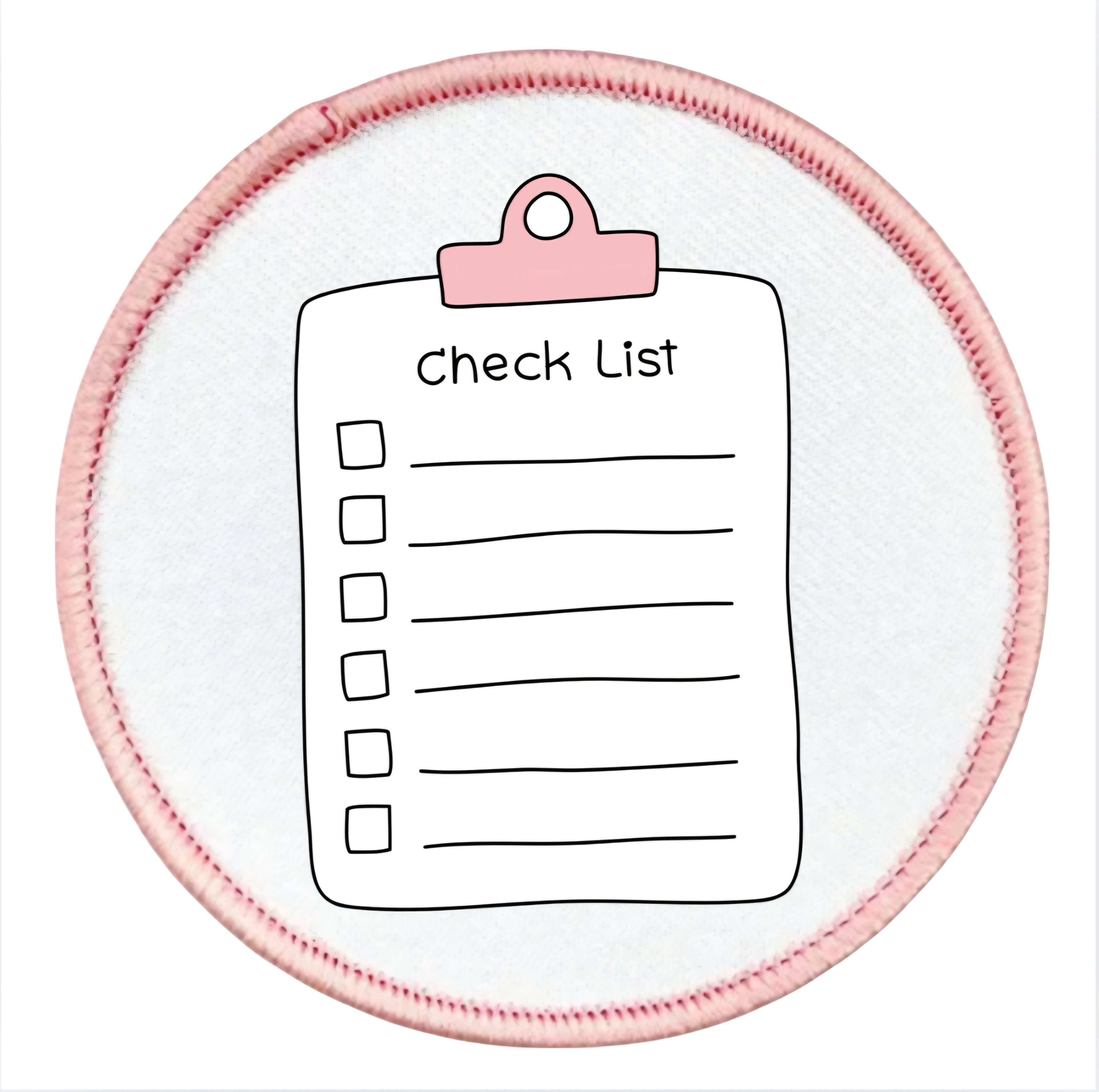 Project Planner Badge Checklist with a pink clip on a white background