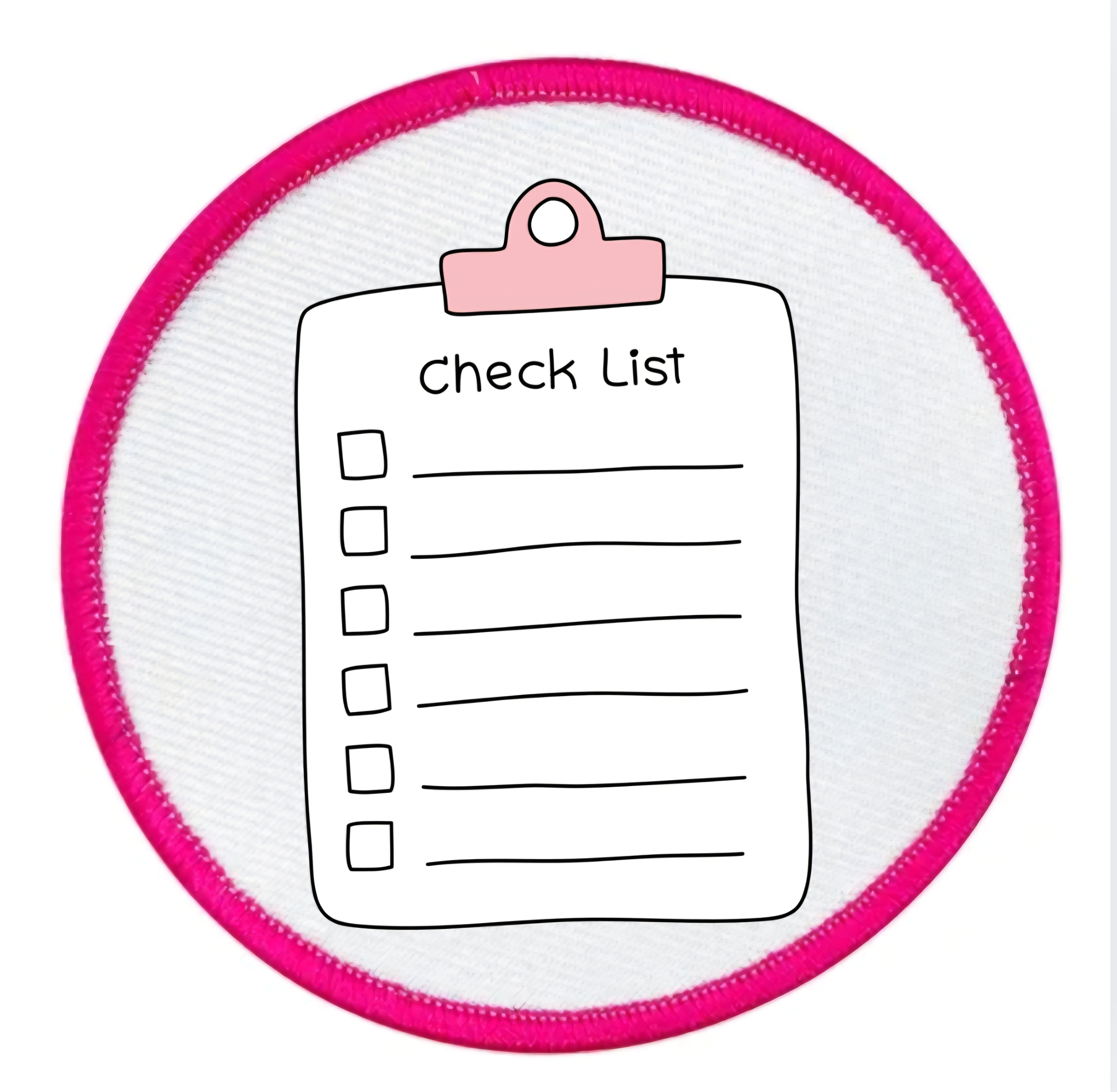 Project Planner Badge Checklist with a pink clip on a white background