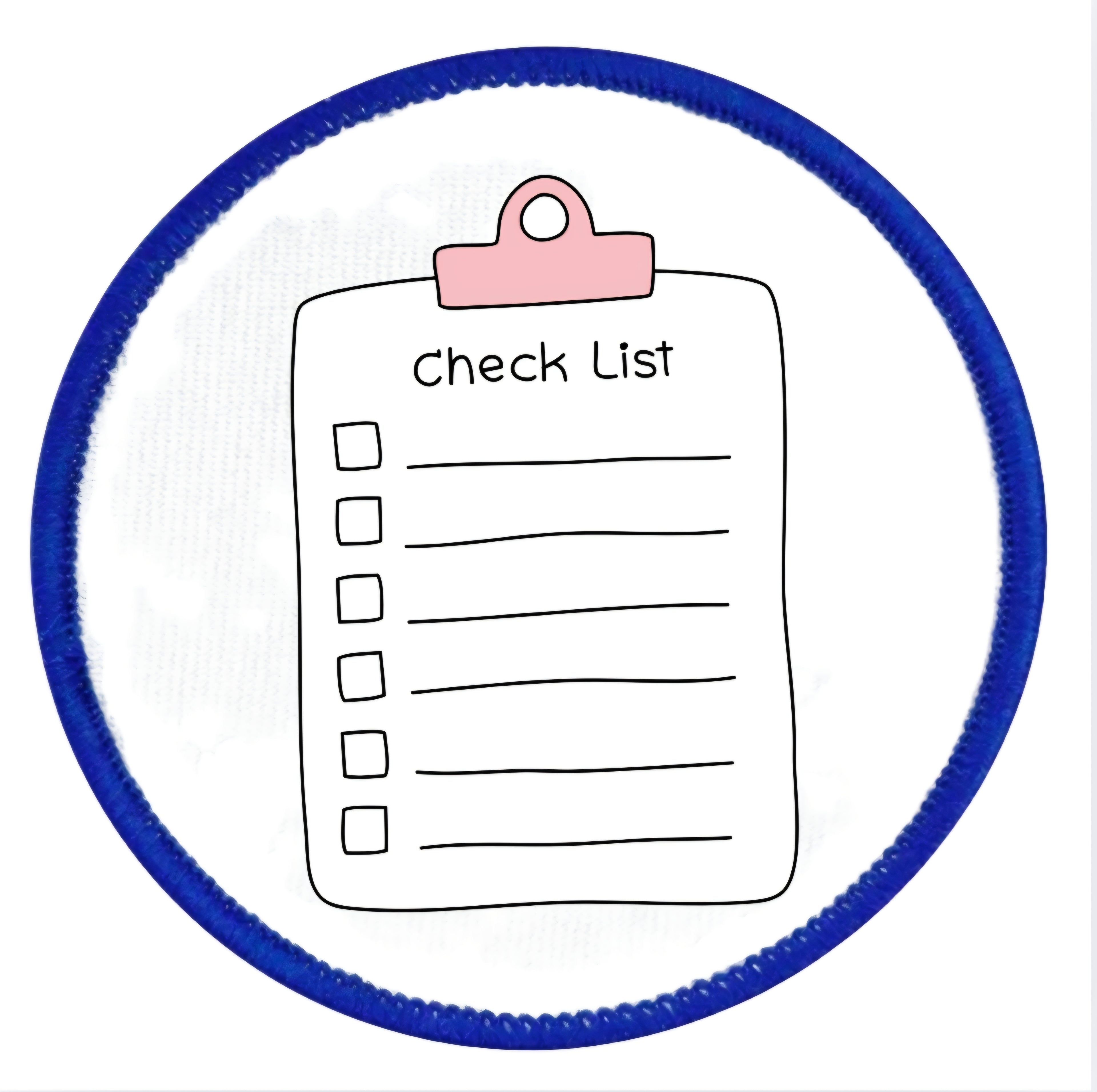 Project Planner Badge Checklist with a pink clip on a white background