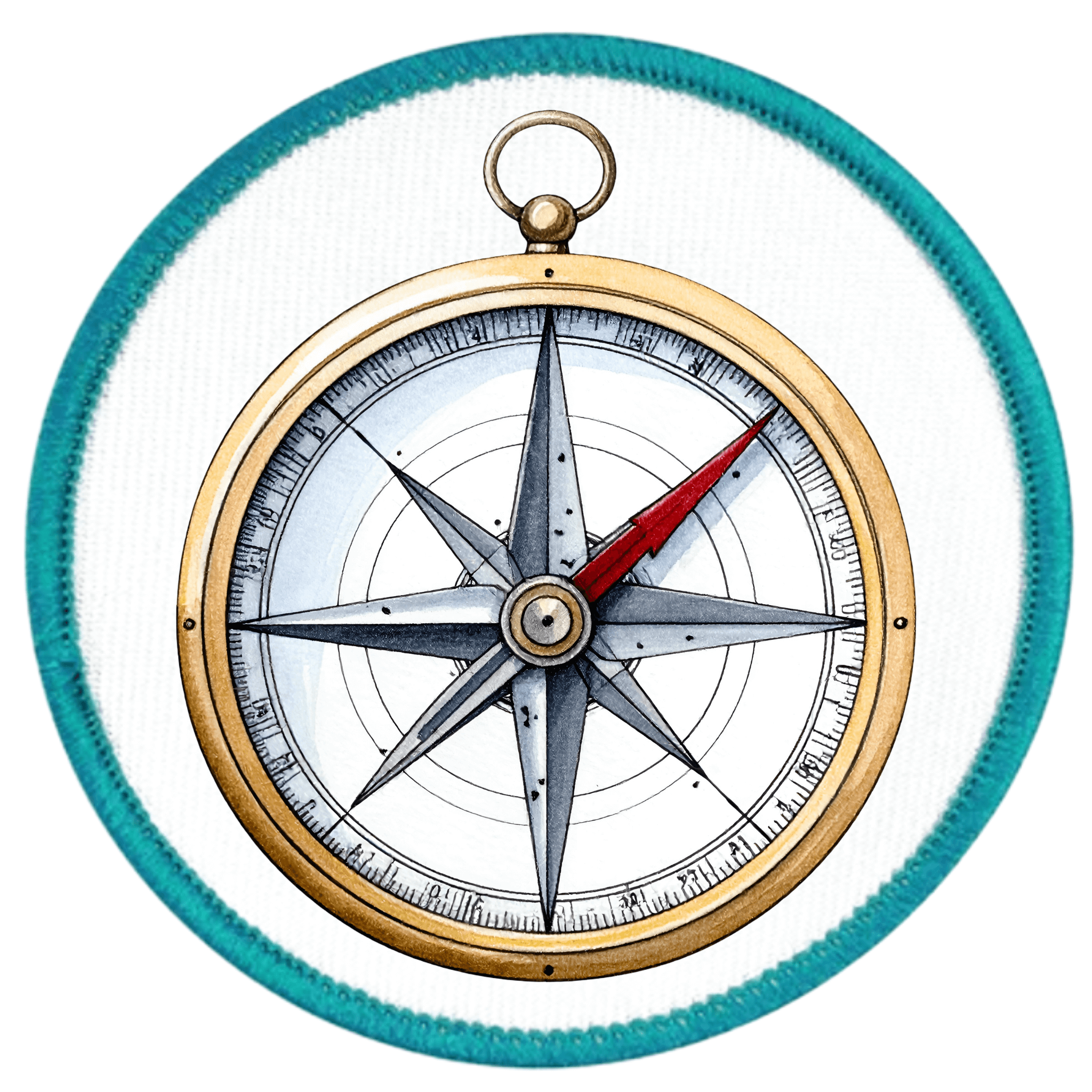Service Explorer Badge Decorative compass with a blue border on a white background