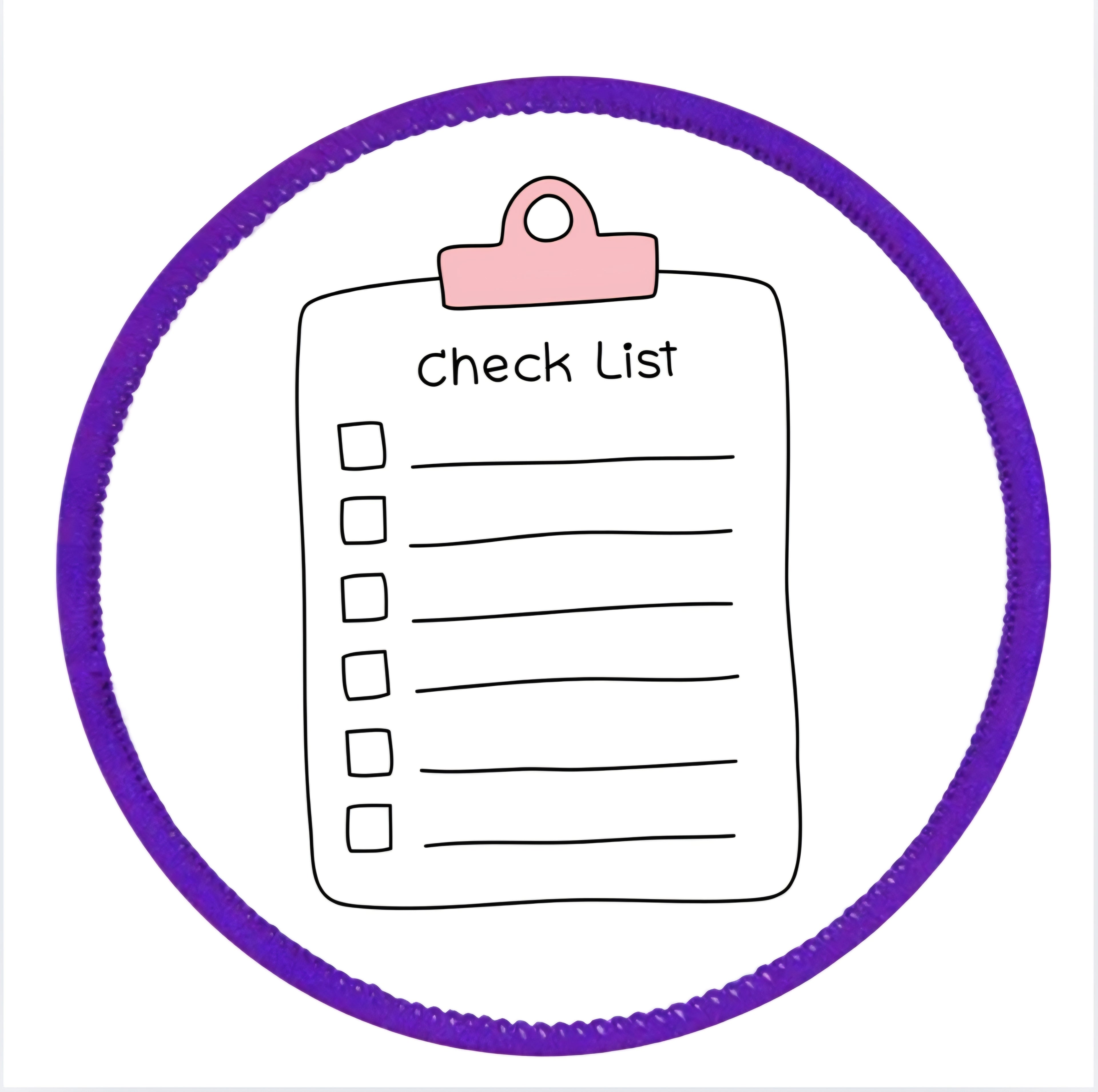 Project Planner Badge Checklist with a pink clip on a white background
