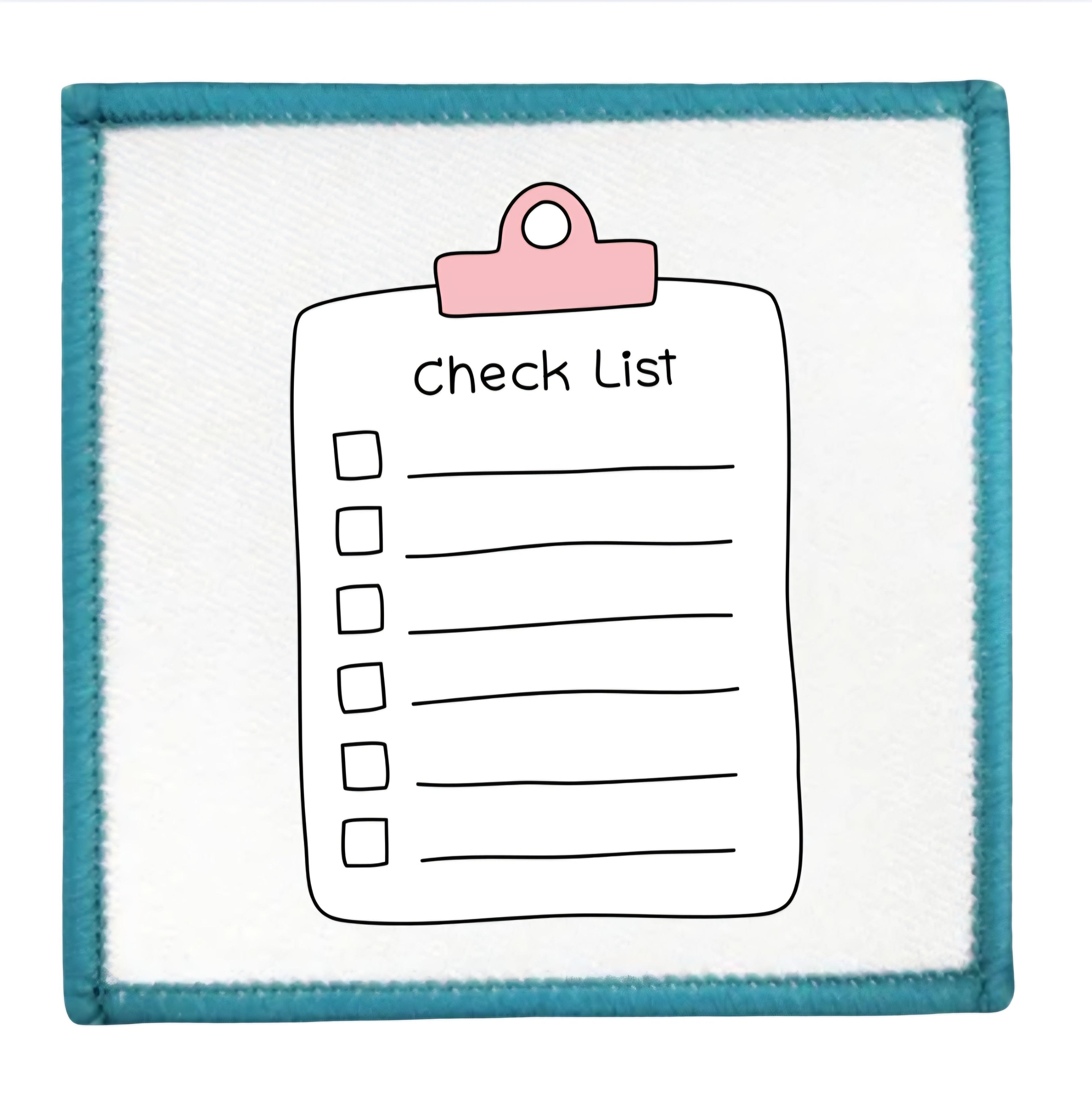 Project Planner Badge Checklist with a pink clip on a white background