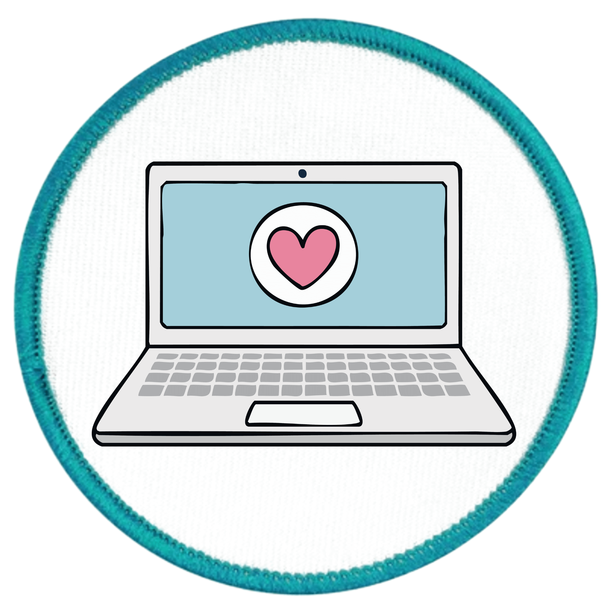 Digital Volunteer Badge Laptop with a heart on the screen inside a teal circle