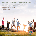 People jumping in a field with text about volunteering through the Arts & Creativity Certification Program.